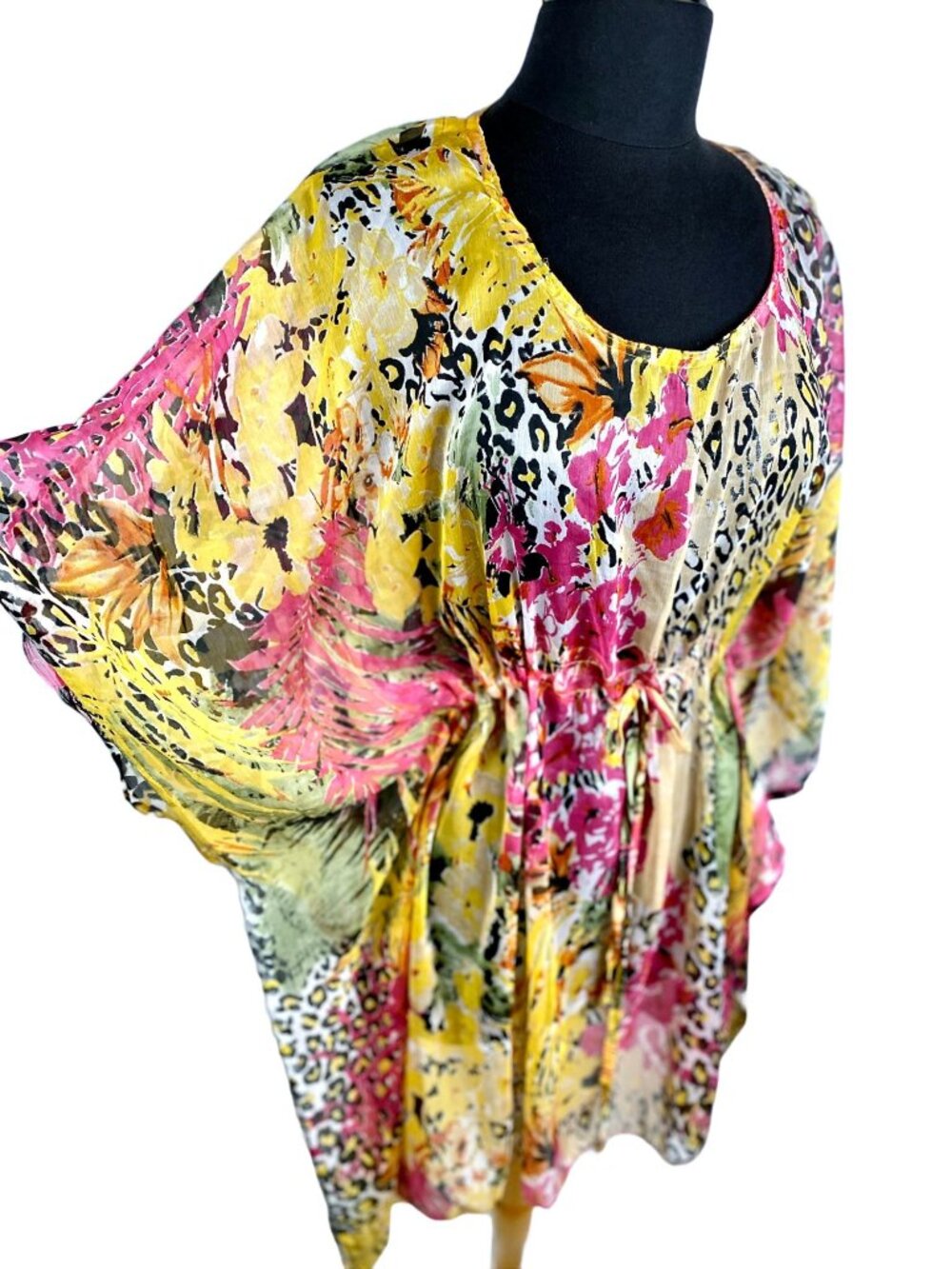 Floral Animal Print Kaftan Tunic Beach Sheer Cover-Up - One Size